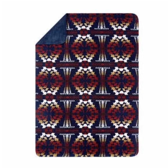 Pendleton Sherpa Fleece Blanket Bedding Bedroom Blue Aztec Throw Twin nwt - Picture 3 of 7